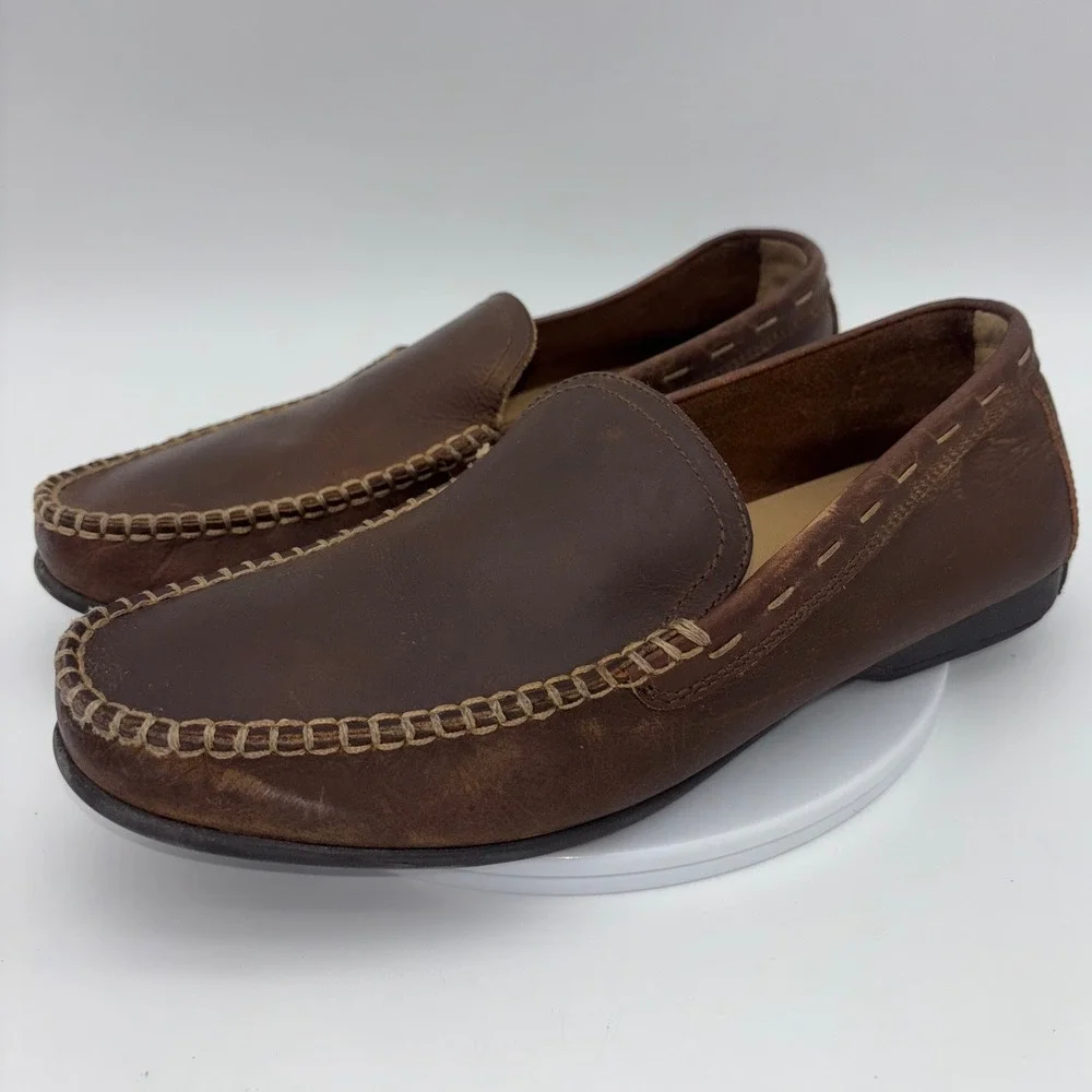 FRYE & CO. Mens Brown Leather Driving Loafers Moc Toe Slip On Shoes‎ Comfort 8.5